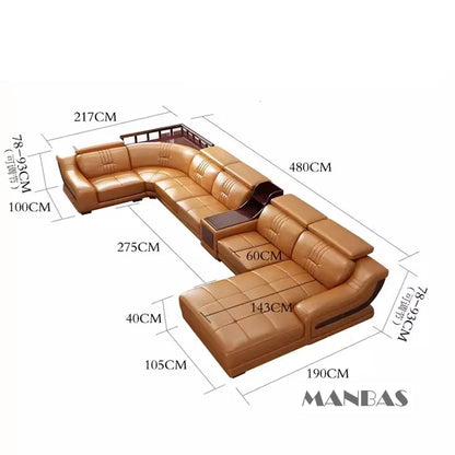 Premium Italian Genuine Leather Sofa Set.  Big Sectional Couch for Living Room,  With Adjustable Headrest
