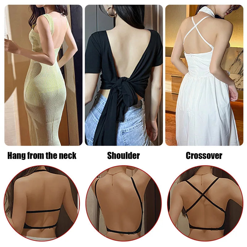Backless Top for Dresses,  Sexy Lingerie with Transparent Straps.   Push Up Strapless Underwear