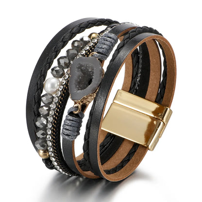 Women's Gravel Leather Bracelet , with Crystal Beading and Natural Freshwater Pearl.  Bracelet for Women.  Thoughtful Gift.  ONLY PINK LEFT!!!