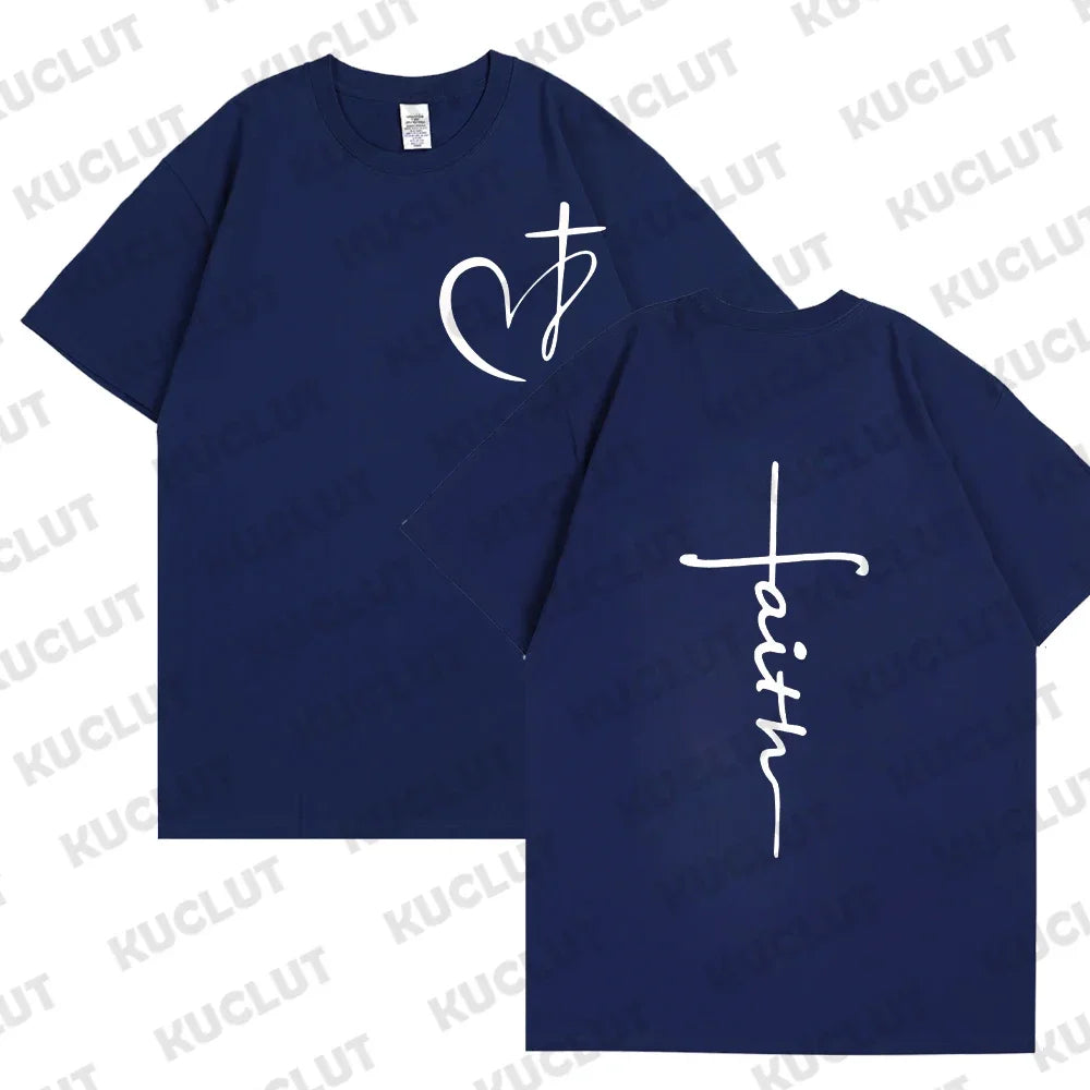 Heart Cross Print Christian T-shirt for Men or Women. Summer,  Plus Size Tee Shirt, Oversized T Shirt