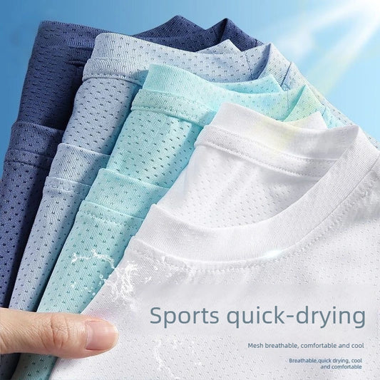 Summer Ice Silk Men T Shirt, Short Sleeve, Round Neck,  Breathable, Thin, Quick Drying Tees, Soft ,Elasticity, Some Color/sizes not Available, but most are available.  JUST check sizing charts, also.