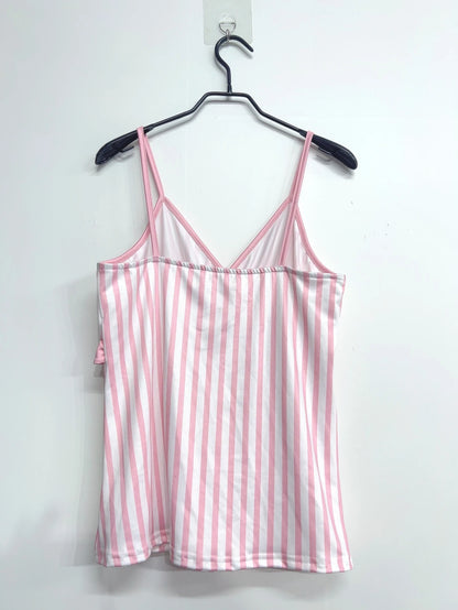 Women/girls Summer Fashion,  Sweet Bow with  Stripe Print.  Crop Tops, Vintage Cute,  Sleeveless Shirt,  Camis