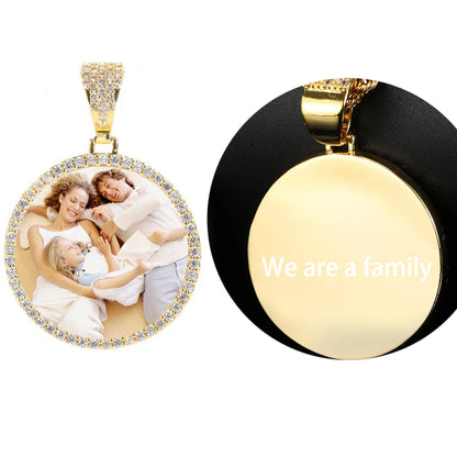 Hip Hop Jewelry Bling CZ Memorial Picture Frames Necklace Personalization Photo Custom 26/35/45/68.5MM Circle Medallions Pendant