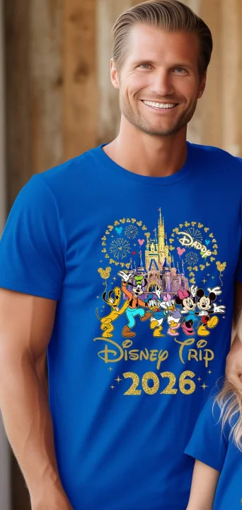 2026 Summer Casual Mickey Minnie Castle Butterfly Comfort Cotton T-shirt.  Adults/ Children,  Parent /Child,  Couple Sportswear