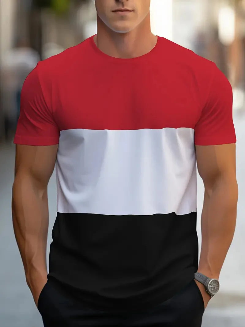Summer fashion for  men.   Colorful,  geometric print pattern, leisure,  loose, street fitness,  high quality leisure men's T-shirt.  Nice FATHERS DAY choice!!!