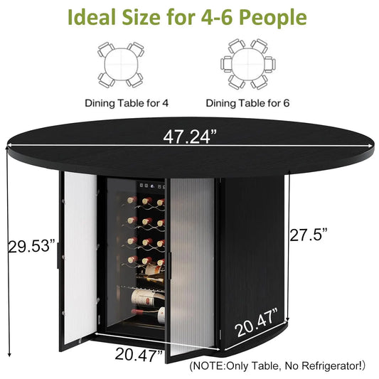 Round Black Dining Table for 4-6, 47 Inch Kitchen Table with Fridge Space, Industrial Dining Room Table