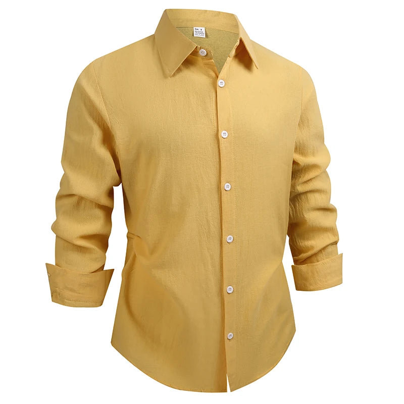 100% Linen Cotton Shirt Men Casual Fashion Male Clothing High Quality Tops Black /White / colors.  Shirts for  casual or Business.   Long Sleeve Shirt for  Men