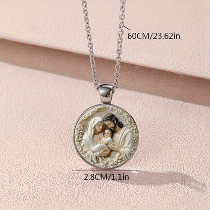 The Holy Family Glass Pendant Necklace,  Catholic Saint Joseph,  Virgin Mary,  Jesus Necklace
