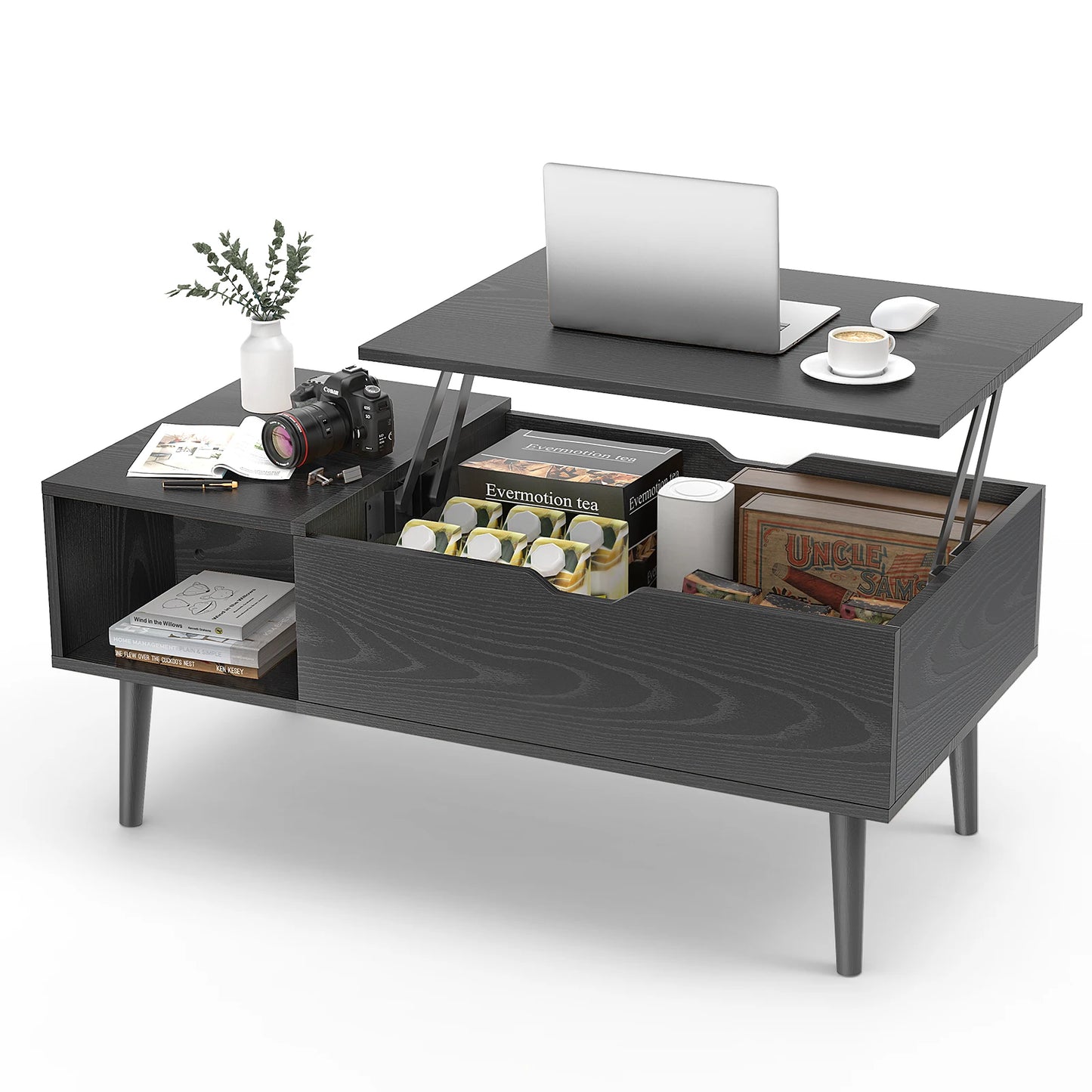 JHK Lift Top Coffee Tables For Living Room 39.37"x19.7" /Desk Tea Wood Dining Tables with Adjustable Storage Shelf,  Easy Lift Or Lower