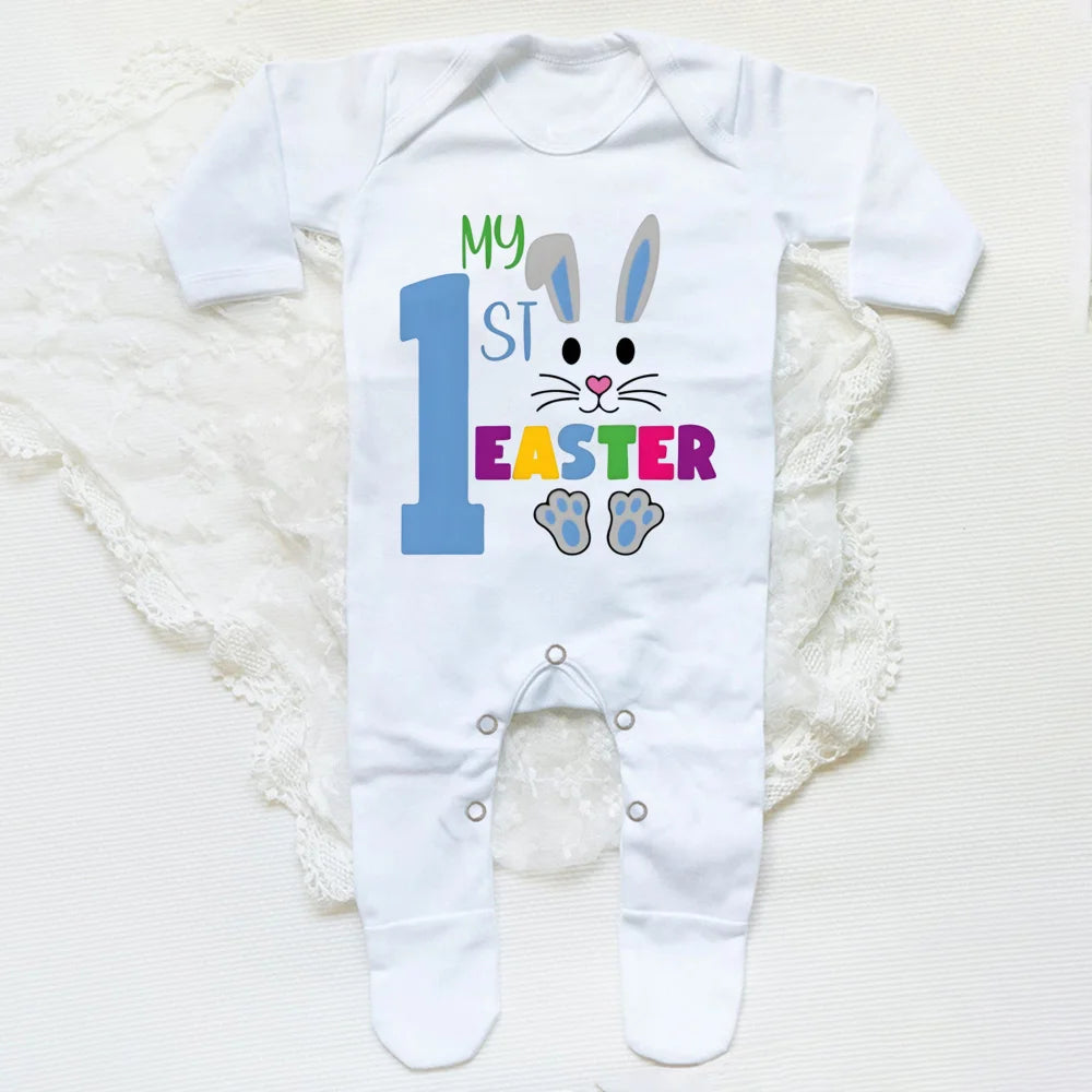 'My First Easter Bunny' Printed Baby, Babygrow Sleepsuit, Bodysuit  for Newborn, Coming Home Hospital Outfit, Infant Easter Party Romper
