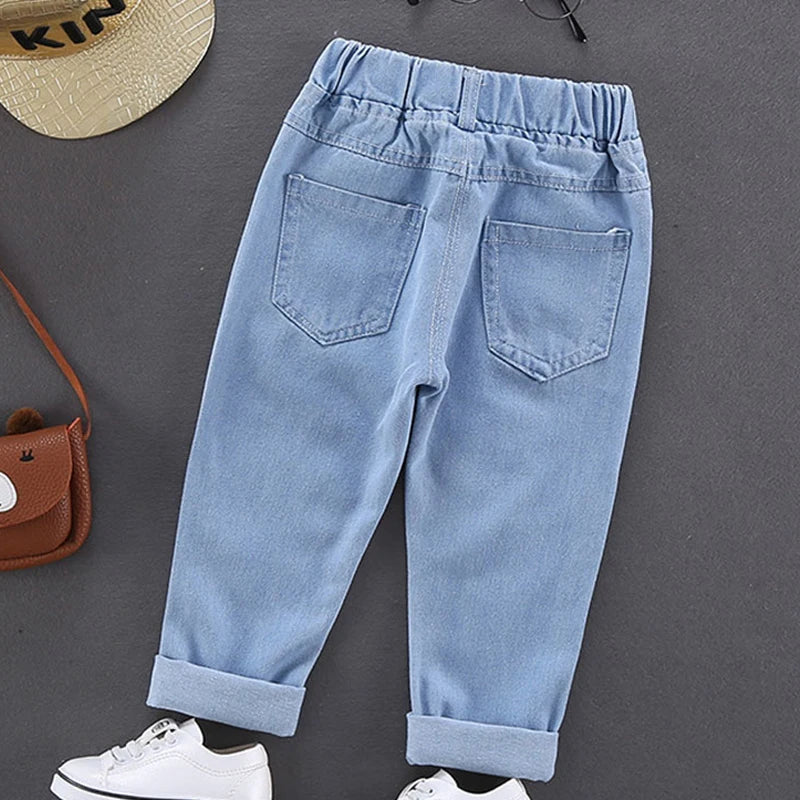 Children Jeans,   Boys Cotton Print Splice Stretch Denim Pants,  Teenage Trousers Wear,  Kids Clothing, Denim, Ripped,  Spring /Autumn