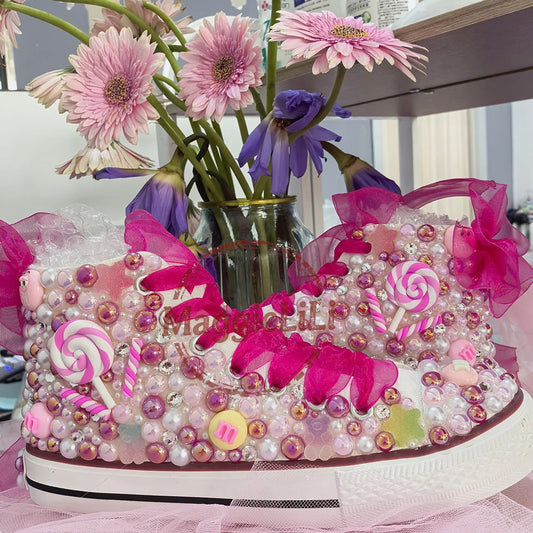 Handmade Rhinestones and Bling.  Girls/ Womens /Kids And Mother.   Candy Canvas Shoes.  Pearl Sneakers For Girls Birthday /Christmas Gift