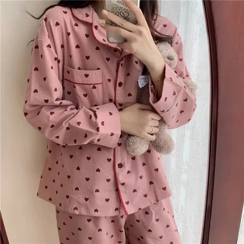 Large Size Sexy Nightwear  FOR Women.   Sleepwear FOR Autumn and Winter, Cardigan Home Wear Peach Heart Long Sleeves.