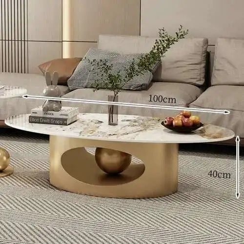 Modern Marble Effect Coffee Tables, Luxury Legs  of  Metal.  Nordic Oval Side Table White Premium Table, Home Furniture
