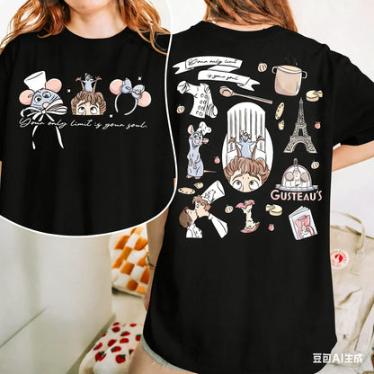 Adult and Children's Ratatouille,  Double-sided Cartoon Print,  Pure Cotton T-shirt, A Must-have for Childhood, Food /Animation /Fans