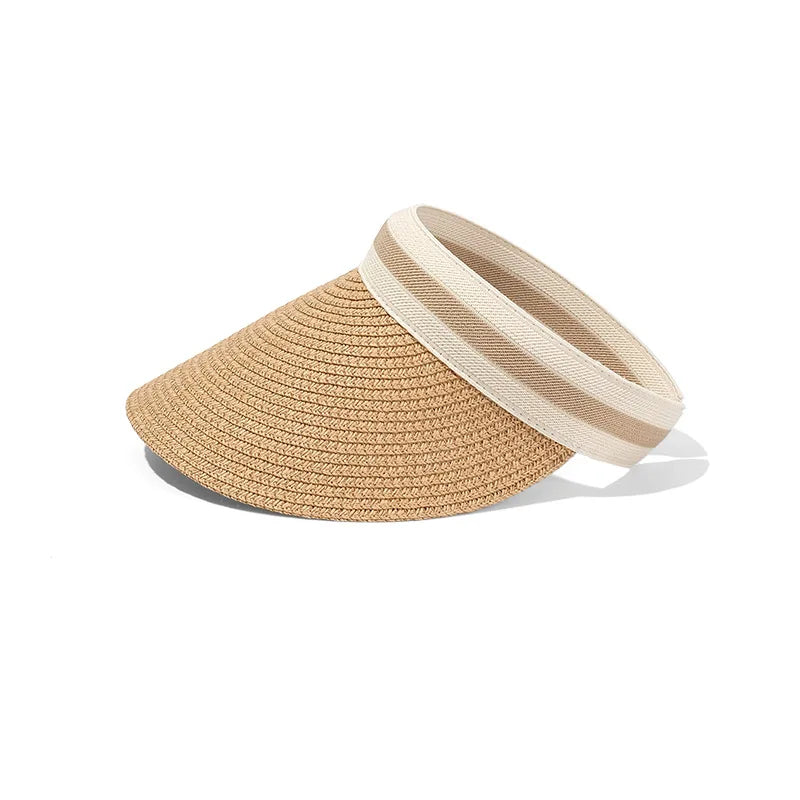 Style "A" is all gone( With the 3 Stripes. ) Styles "B" and "C" are available.  Summer,  Empty Top Straw Hat for Women, Outdoor for Sunscreen .  Visor for  Female,  Handmade,  UV Protection, Big Brim Sun Hat/Visor.    The pi