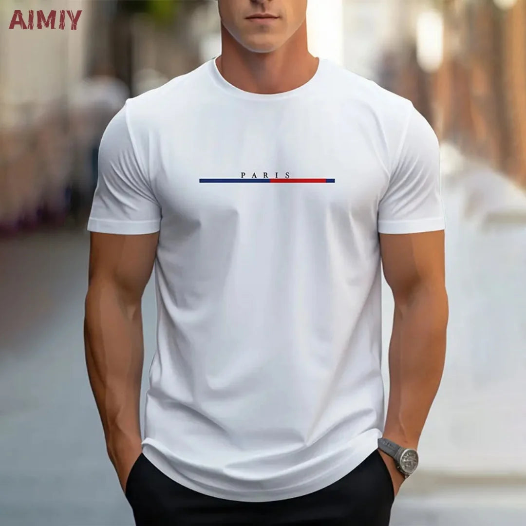 Summer Men's T-shirt Top,  Casual,  Loose Fit , Oversized T-shirt,  PARI Letter Pattern,  Printed Round Neck,  Short Sleeved Many Colors