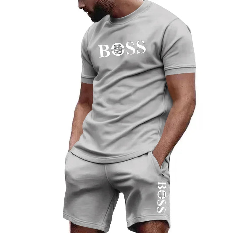 Men's two-piece sportswear.  Short sleeved T-shirt and pants set for  running and fitness sportswear 2026 summer.