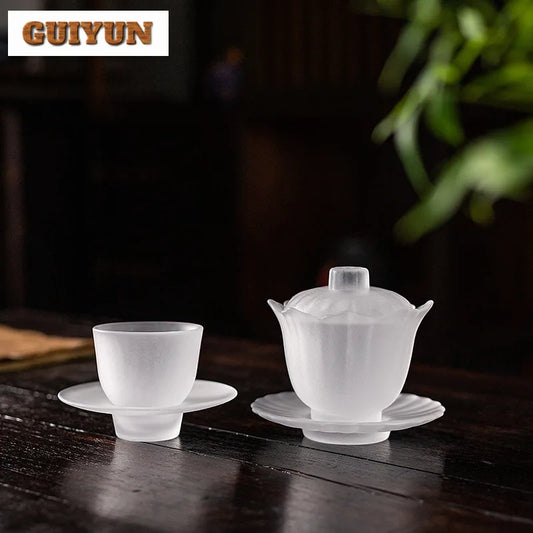 High-end Transparent Thick Glass Tea Tureen,  Tea Maker,  Dispenser,  Cover Bowl,  Tea Bowl With Saucer Set