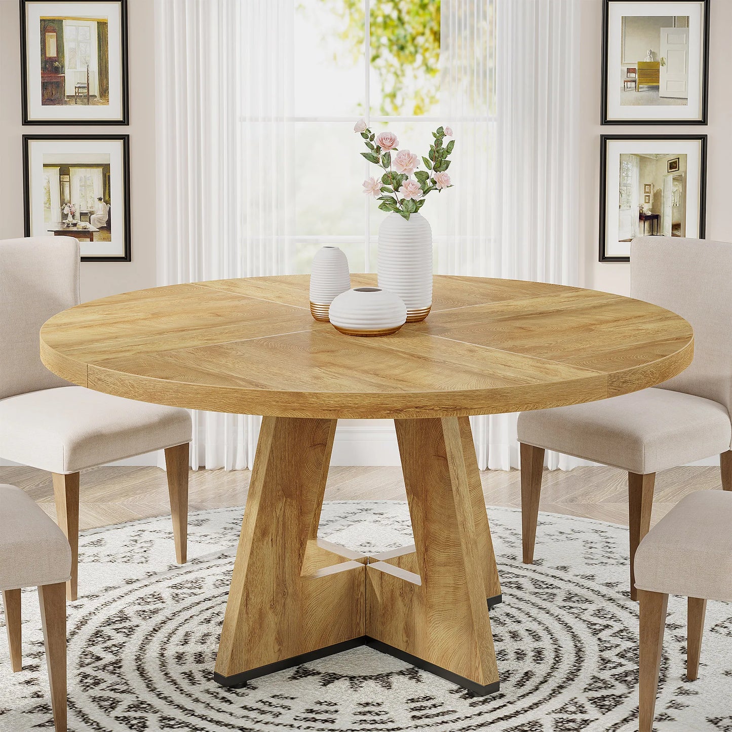 Round Dining Table for 4' 47" Farmhouse Kitchen Table Small Dinner Table Kitchen Dinning Table
