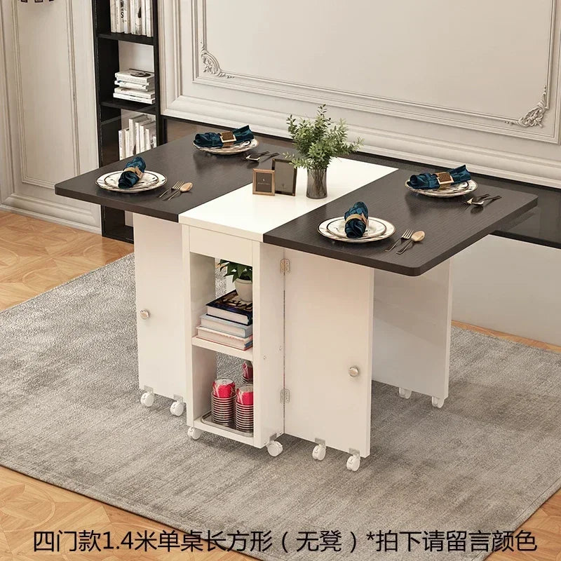 The household folding dining table is mobile and extensive and the is multi-functional