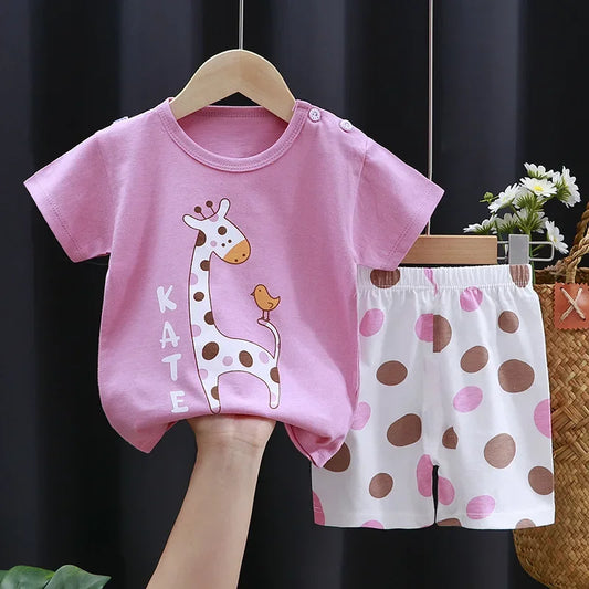 2-6 Years Baby Girls/Boys Summer Set with Short-sleeved Tees,  Cotton shorts in contrasting fabric and pattern and many, many styles to choose from.  Cant have JUST ONE!