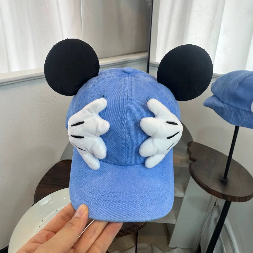Cute Cartoon Mouse Ear Baseball Caps Adjustable Snapback Hat Outdoor Sports Travel Sun Hat with Curved Brim for Adult Teens.  RED and BLUE are gone. PINK, BLACK, PURPLE are most available.