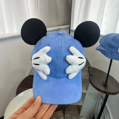 Cute Cartoon Mouse Ear Baseball Caps Adjustable Snapback Hat Outdoor Sports Travel Sun Hat with Curved Brim for Adult Teens.  RED and BLUE are gone. PINK, BLACK, PURPLE are most available.