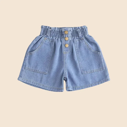 Summer( 3-9 Y) Kids, Girls Short Jeans, Cotton Denim Shorts,  Stylish Wear with Elastic Waist and Trendy Designs Pants