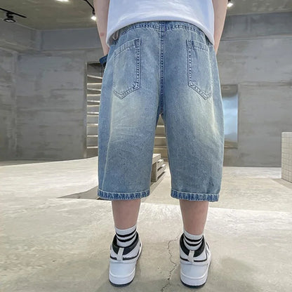 Boys Denim Shorts,  Summer,  Loose-Fit Pants,  Wide-leg Knee-Length Jeans  Lightweight Clothing