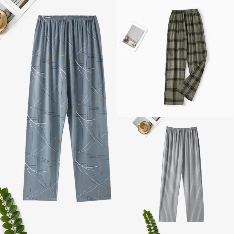 Long Pajama Pants  and Men's Spring, Summer and Autumn Loose wearable plaid prints, some solids.