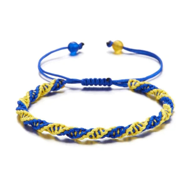 Handmade Blue & Yellow Ukraine Country Peace Love Woven Bracelet Leather Women/ Men Jewelry Gift, Adjustable