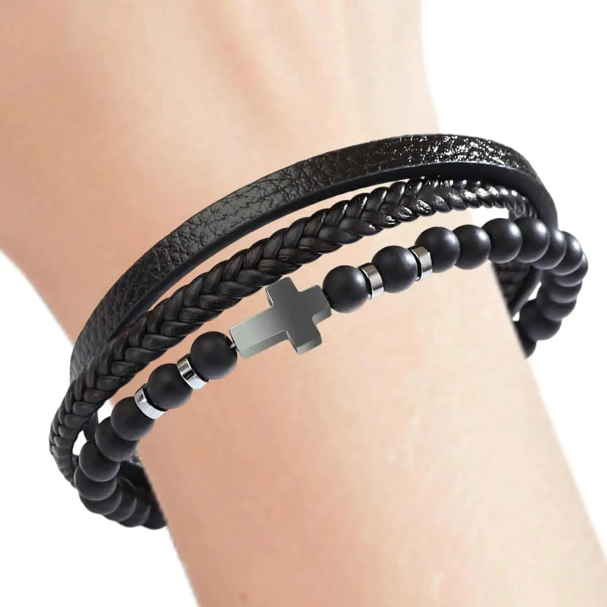 Cross Bracelet Men/Women, Multi-Strand Woven Bangle, Cuff Wristband Or Birthday Gift for Him.  The yellow-tiger eye is almost gone and the other 2 dark stones are Plentiful.