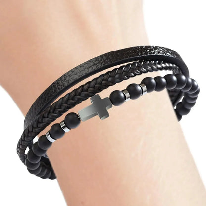 Cross Bracelet Men/Women, Multi-Strand Woven Bangle, Cuff Wristband Or Birthday Gift for Him.  The yellow-tiger eye is almost gone and the other 2 dark stones are Plentiful.