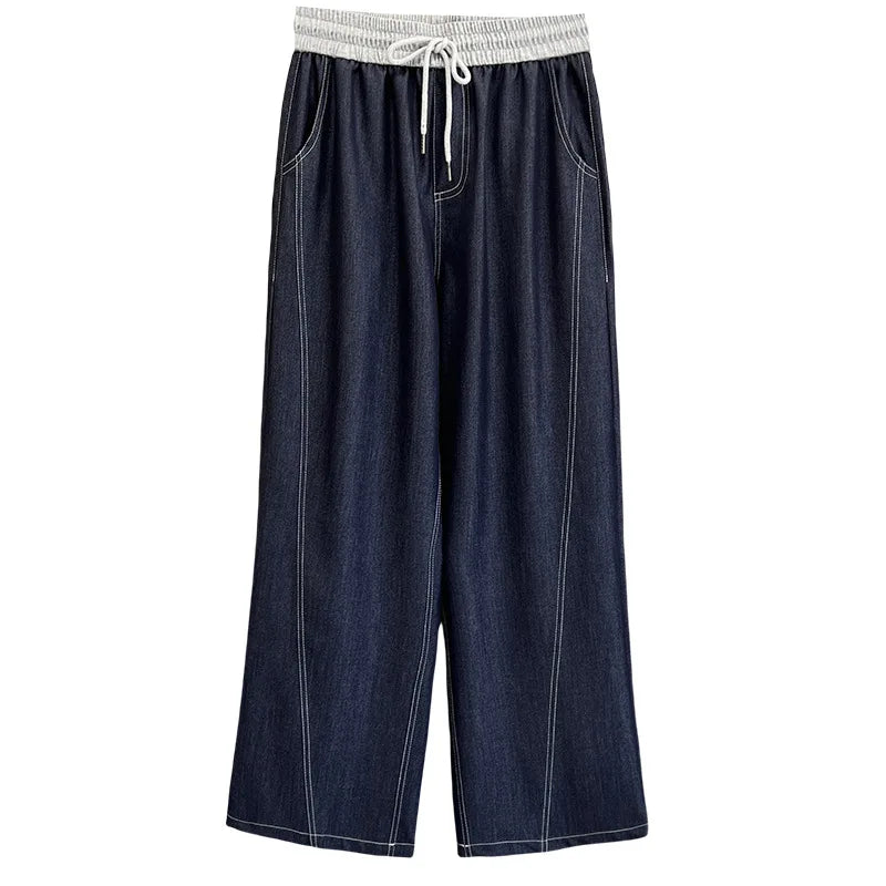 Spring Summer Wide Leg Jeans.  100kg  Temperament Color,  Waist Thin,  Lyocell Plus Size Women, Bright Line,  Straight Trousers