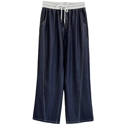 Spring Summer Wide Leg Jeans.  100kg  Temperament Color,  Waist Thin,  Lyocell Plus Size Women, Bright Line,  Straight Trousers