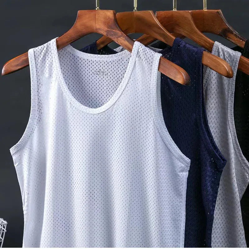 Men's Ice Silk Mesh Tank Tops,  Gym Stringer, Transparent Bodybuilding Sleeveless Shirt  for Fitness.