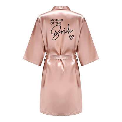 Wedding Party Team Bride Robe With Black Letters, Kimono Style Satin Bridesmaid Bathrobes