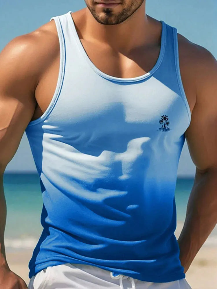 Summer Casual Men's Sleeveless T-shirts,One color bleeding into the next (in a gradient manner)and also VACATION Pictures/Island scenes and  Hawaiian  Land-scapes. Fashion O-Neck,  Tank Top for  Outdoor Beach or just loungin