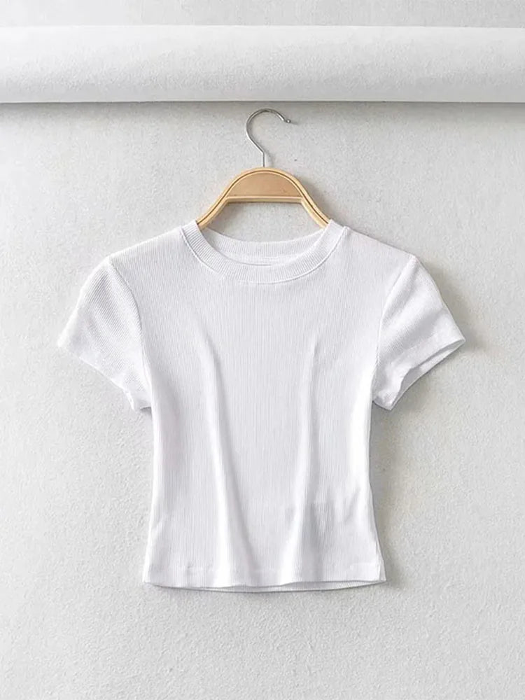 Summer Sexy Womens  O-neck Short-sleeve T-shirt,  Slim Elastic Skinny Crop Tops