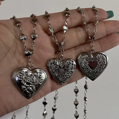 Romantic Heart Locket Pendant Openable.  Female  Dark Silver Color Stainless Steel Photo Frame Charm Necklace for Women /Men Jewelry Gift HAPPY MOTHERS and FATHERS DAY!!!