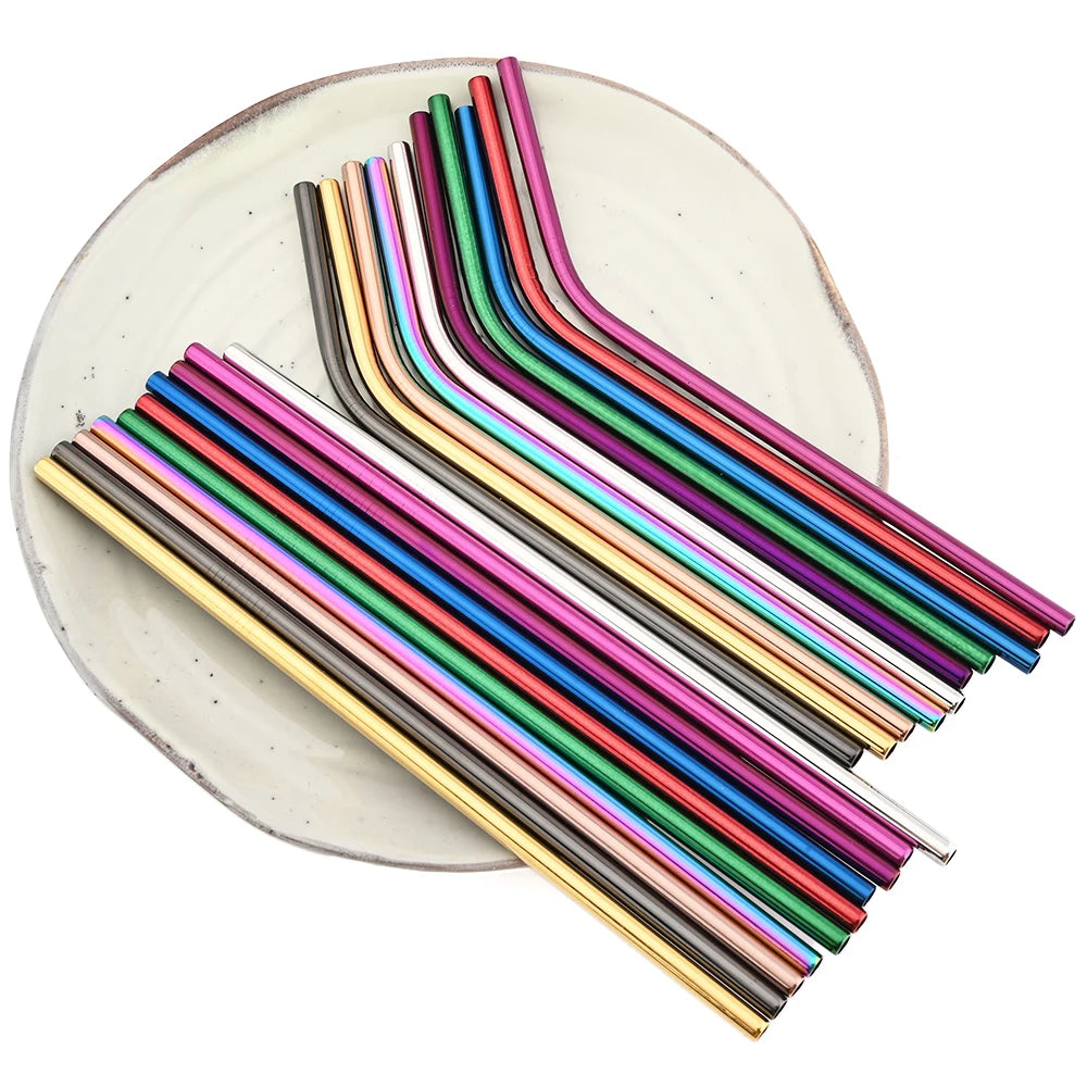 Colorful Reusable Drinking Straws,  304 Stainless Steel with Brush Bar Cocktail Straw for Glasses Drinkware