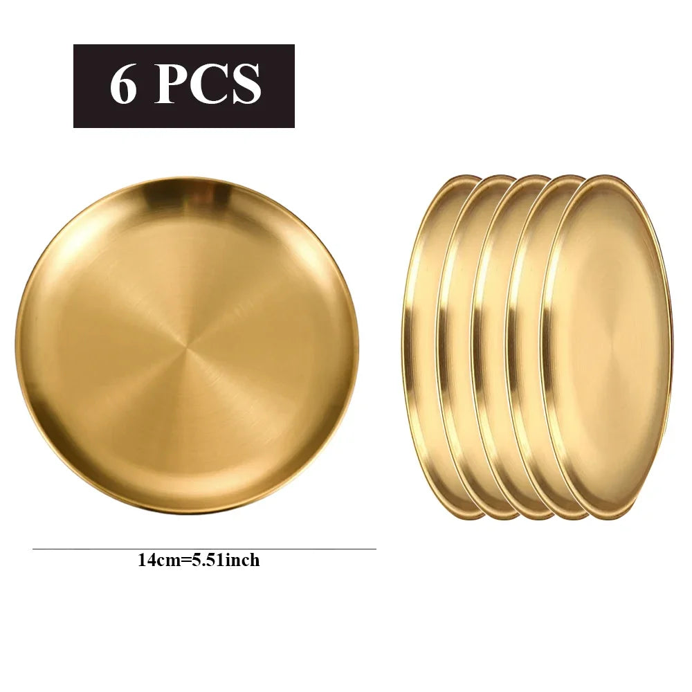 Stainless Steel Golden Round Plates Durable Circular Serving Dishes for Restaurants Home Dining, Buffets Plates Dinnerware