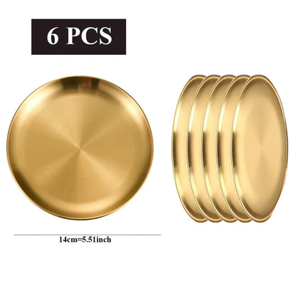 Stainless Steel Golden Round Plates Durable Circular Serving Dishes for Restaurants Home Dining, Buffets Plates Dinnerware