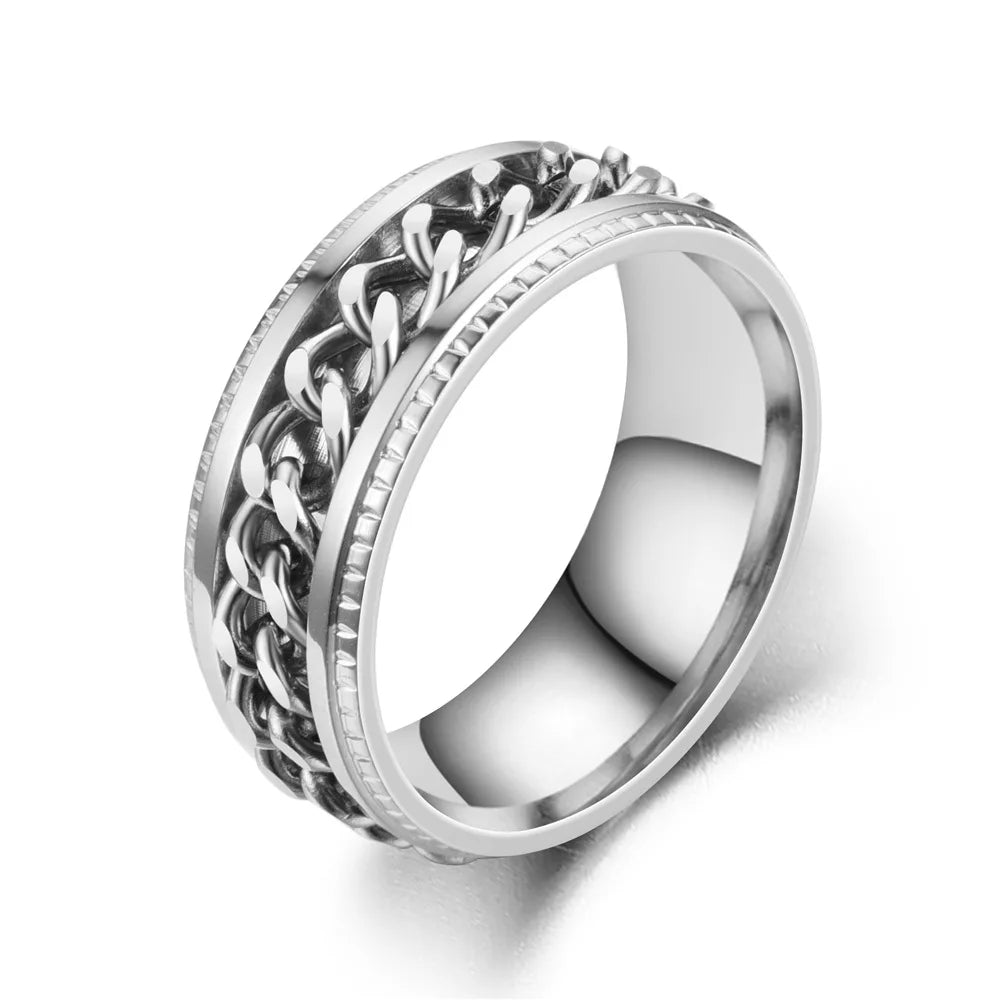 Spinning Anxiety Rings Free Shipping Items For Men Titanium Steel Rotatable Chain Fidget Joint Ring Jewelry Anillos De Hombres
