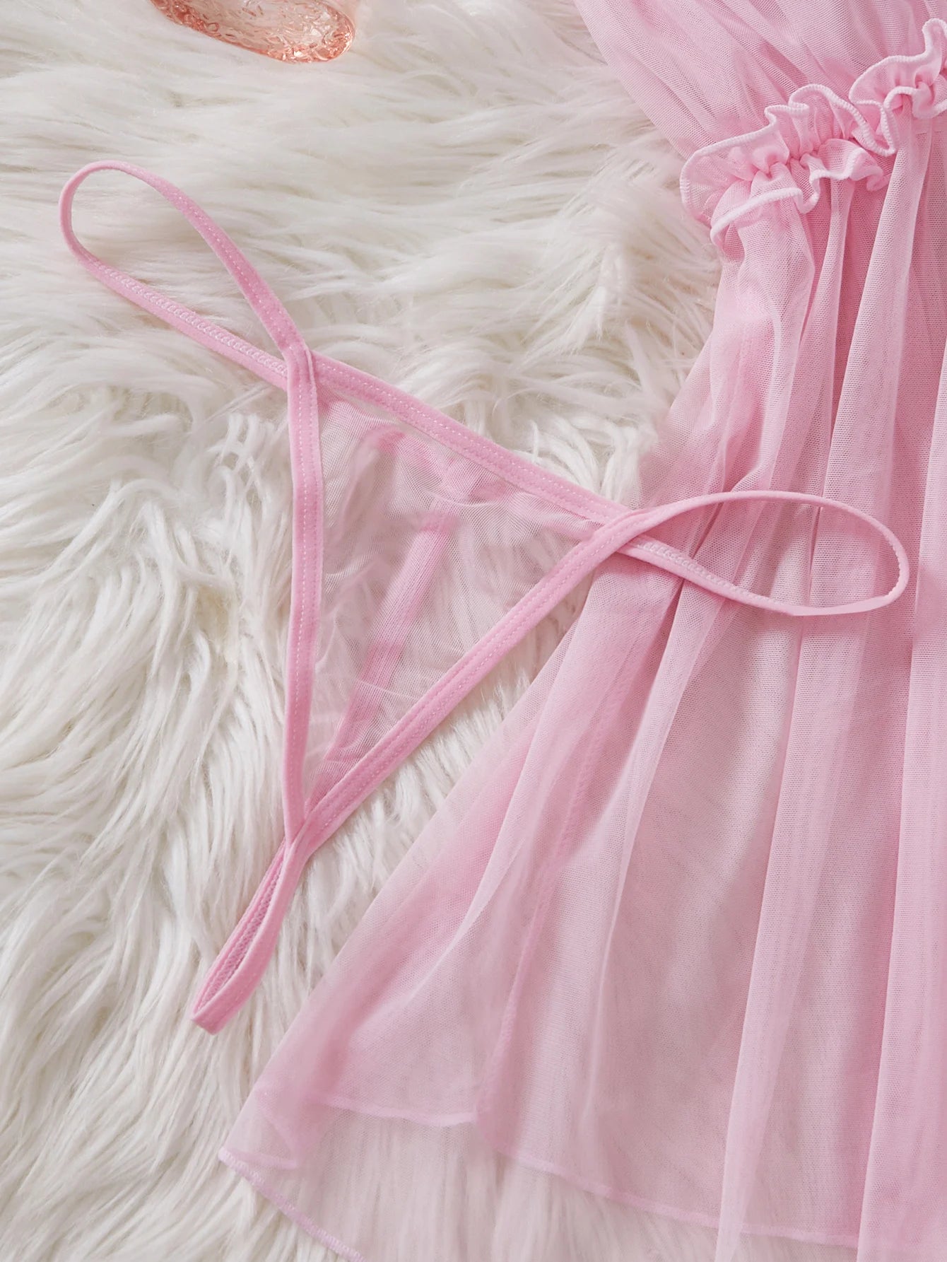 Womens Perspective Mesh Nightdress  with Bow Wrapped Around Chest.   Pink,  Sexy Babydoll Lingerie  for Valentine Day Gift or any other Day.