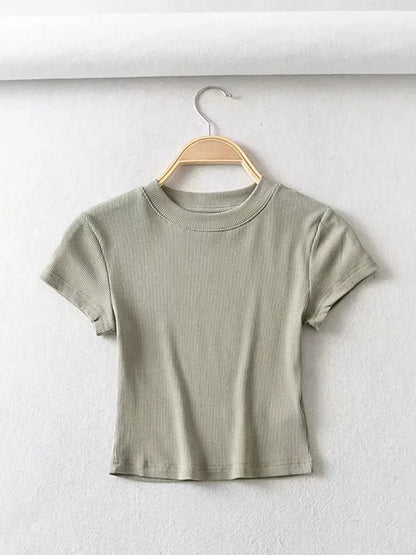 Summer Sexy Womens  O-neck Short-sleeve T-shirt,  Slim Elastic Skinny Crop Tops