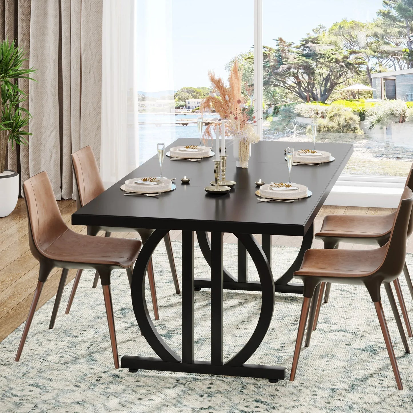 Dining Table for 4-6 People, 63-Inch Large Dinner Table with Heavy Duty Metal Frame, Modern Industrial Kitchen Table