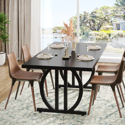 Dining Table for 4-6 People, 63-Inch Large Dinner Table with Heavy Duty Metal Frame, Modern Industrial Kitchen Table
