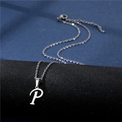 Fashion Initial Letter Pendant Necklace for Women Simple Stainless Steel Letter Glossy Clavicle Chain Choker Necklaces Jewelry
